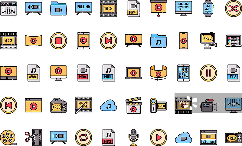 高质量音频和视频图标图片素材