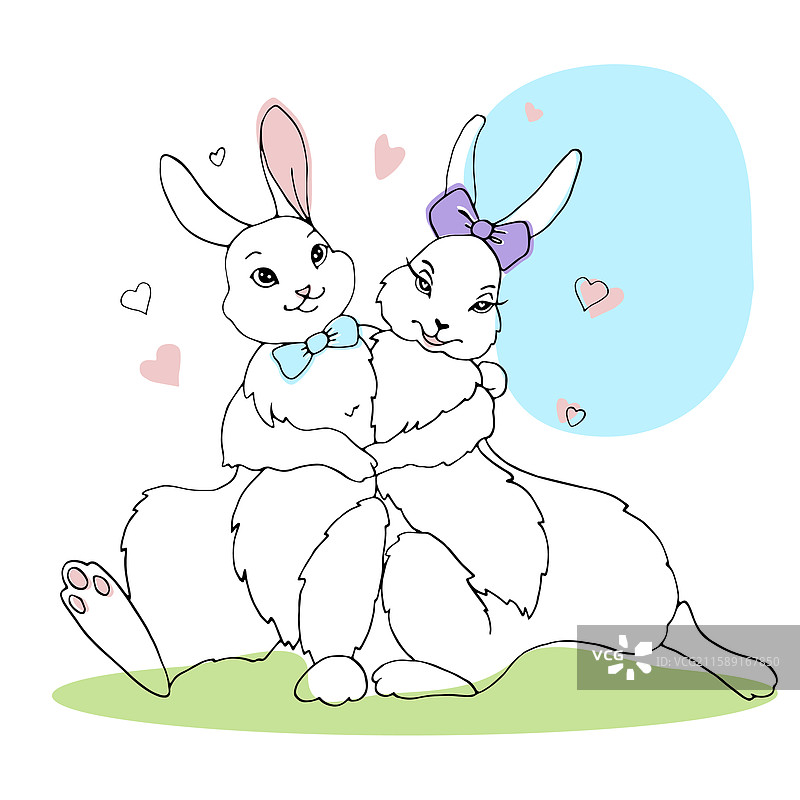 可爱的轮廓拥抱兔子和野兔图片素材