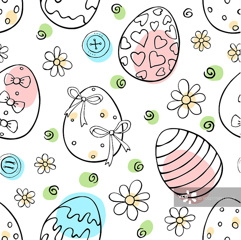 彩色复活节彩蛋点缀的无缝图案图片素材