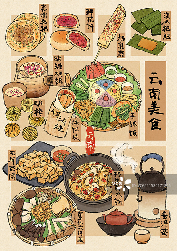 云南美食国风插画图片素材