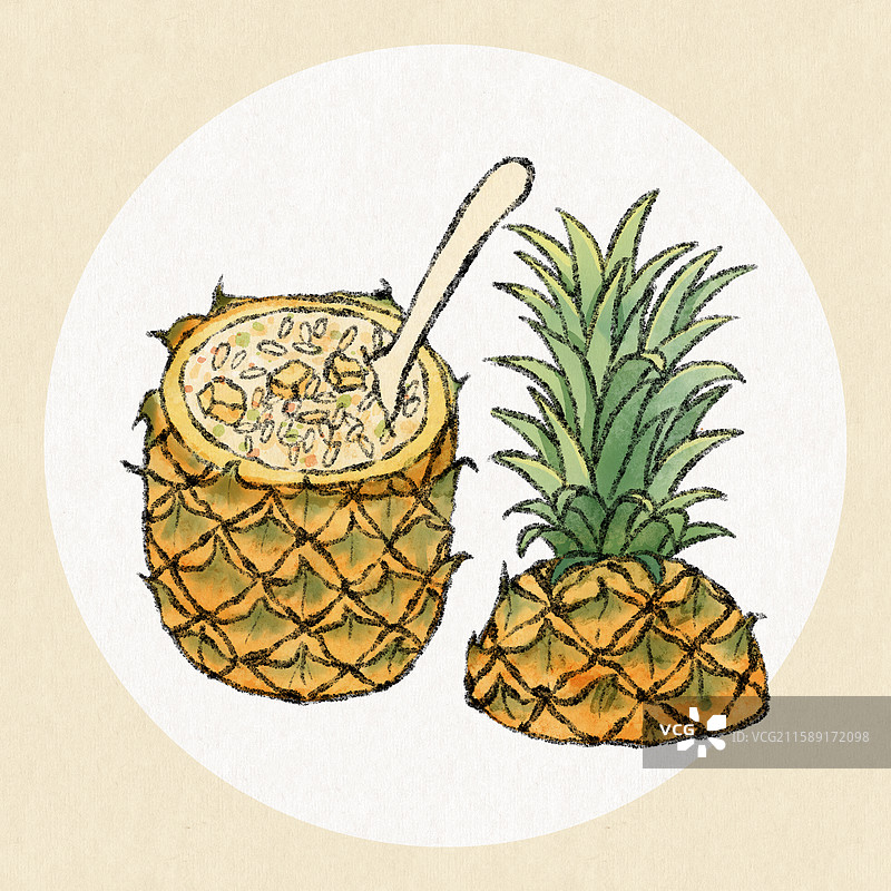 云南美食国风插画-菠萝饭图片素材