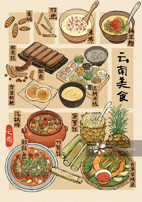 云南美食国风插画图片素材