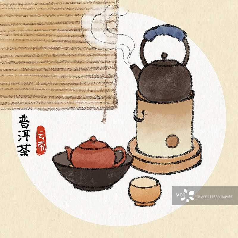 云南美食国风插画-普洱茶图片素材