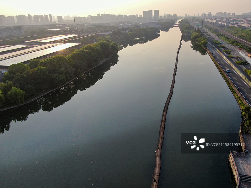 绍兴柯桥浙东运河古纤道航拍图片素材