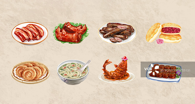 山东济南特色鲁菜早餐小吃美食插画图片素材