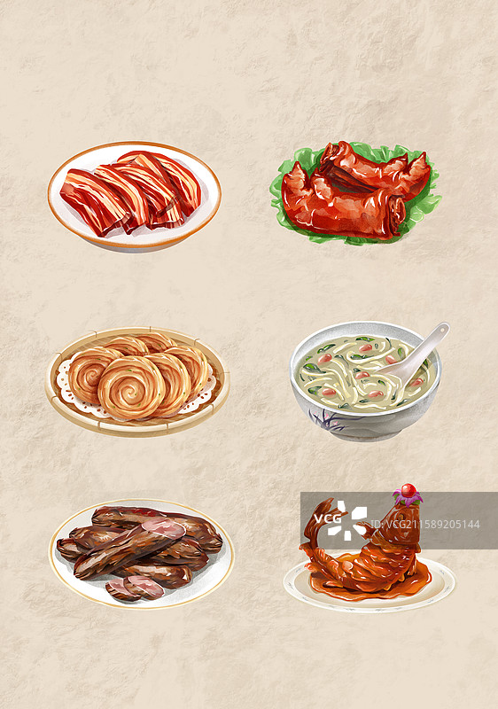 山东济南特色鲁菜早餐小吃美食插画图片素材