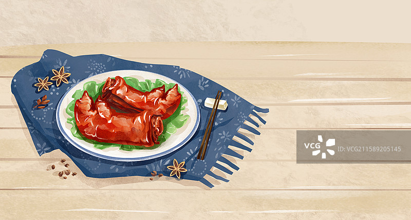 山东济南特色鲁菜小吃美食插画-孟家扒蹄图片素材