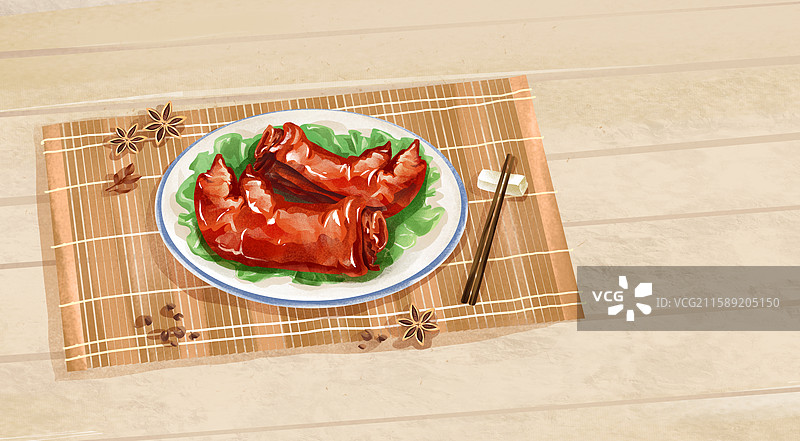 山东济南特色鲁菜小吃美食插画-孟家扒蹄图片素材