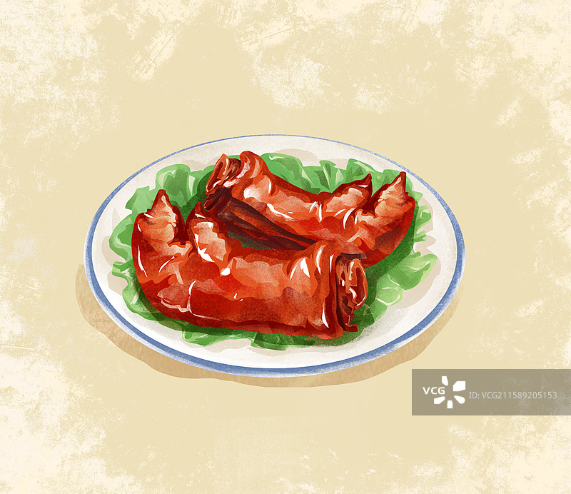 山东济南特色鲁菜小吃美食插画-孟家扒蹄图片素材