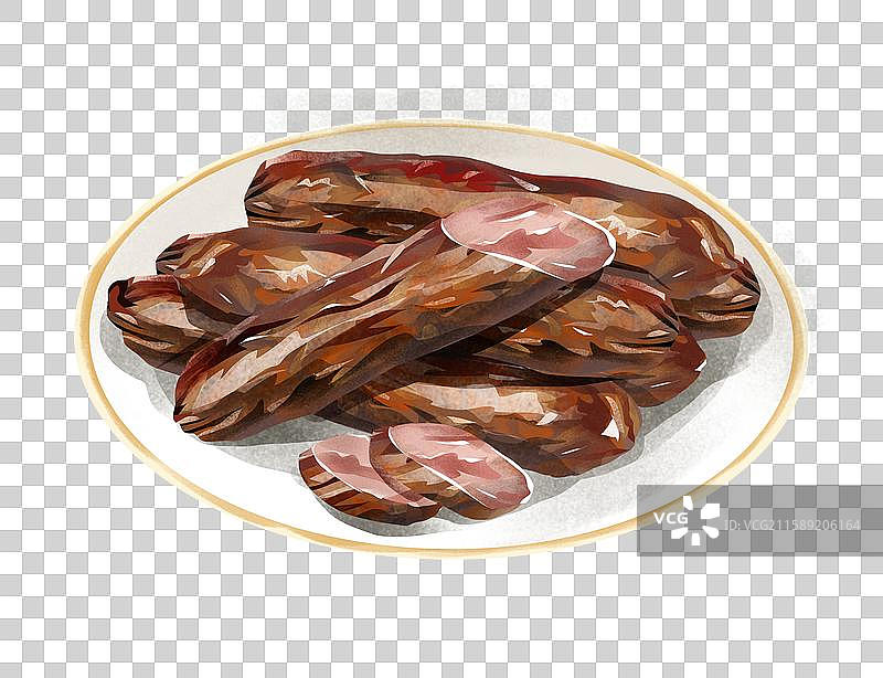 济南特色鲁菜小吃美食插画-莱芜香肠图片素材