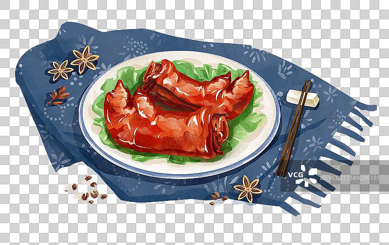 山东济南特色鲁菜小吃美食插画-孟家扒蹄图片素材