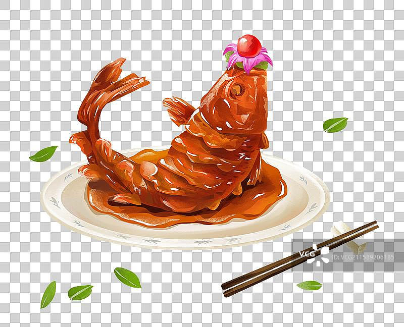 山东济南特色鲁菜小吃美食插画-糖醋黄河鲤鱼图片素材