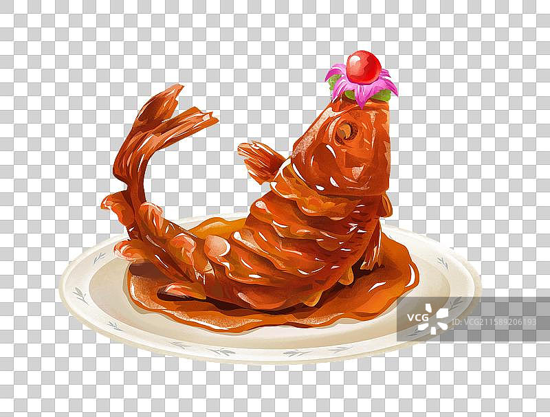 山东济南特色鲁菜小吃美食插画-糖醋黄河鲤鱼图片素材