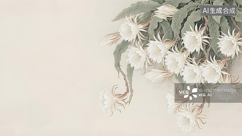 【AI数字艺术】水墨画昙花古风插画背景图片素材