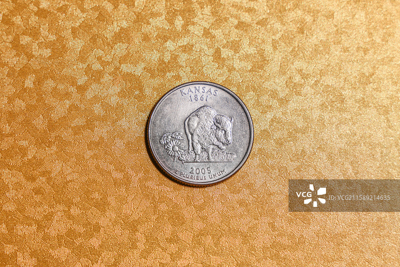 美国25美分50州纪念系列硬币 堪萨斯州 2005年版 铜镍合金图片素材