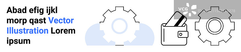 带有文本的齿轮图标和持有信用卡的钱包图片素材