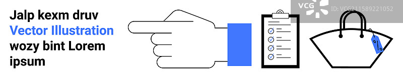 手指指向手势、清单和手提包图片素材