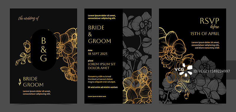 美丽的金色兰花婚礼请柬图片素材