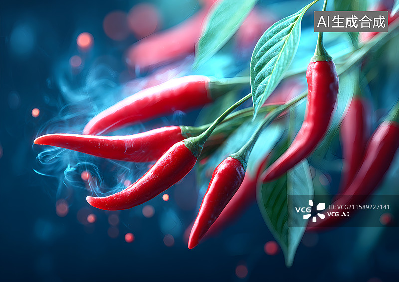 【AI数字艺术】黑色背景上红色的小米辣图片素材