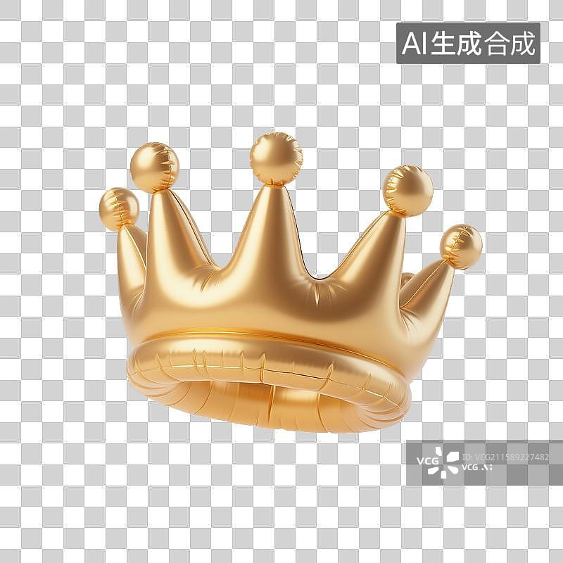 【AI数字艺术】3D渲染，充气膨胀风格，金色卡通皇冠，免抠元素图片素材