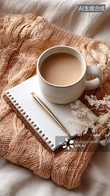 【AI数字艺术】记事本和咖啡图片素材