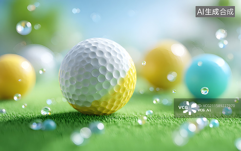 【AI数字艺术】飞溅的彩色高尔夫球图片素材