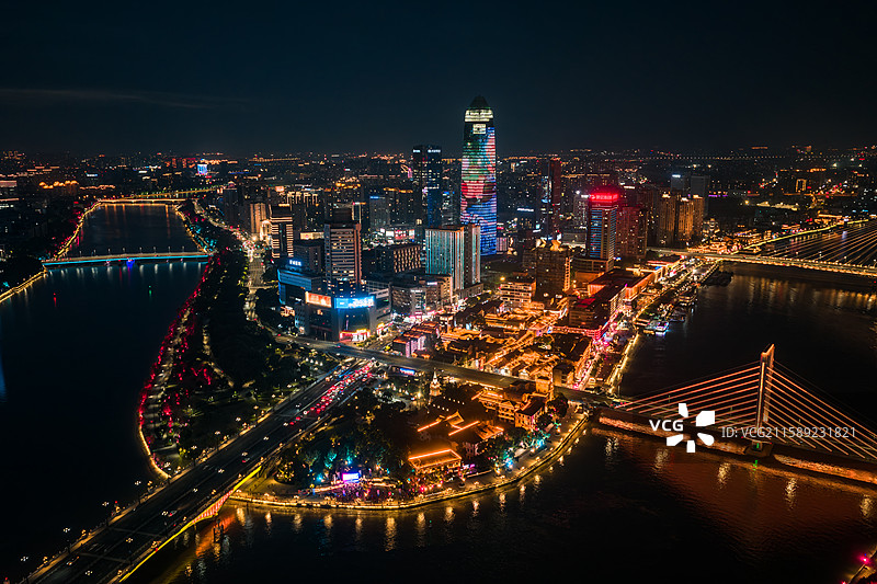 宁波市夜景航拍图片素材