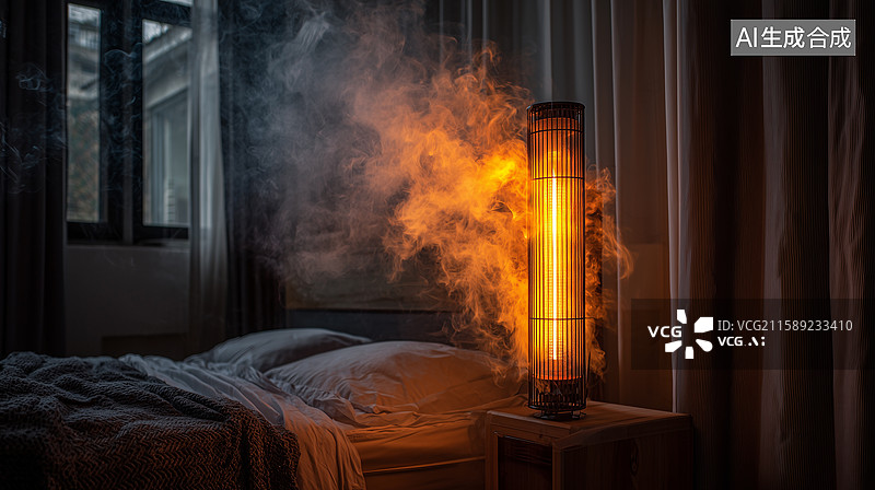 【AI数字艺术】取暖器起火警示图图片素材