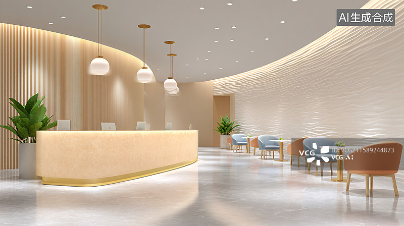 【AI数字艺术】休闲等候区空间设计背景图片素材