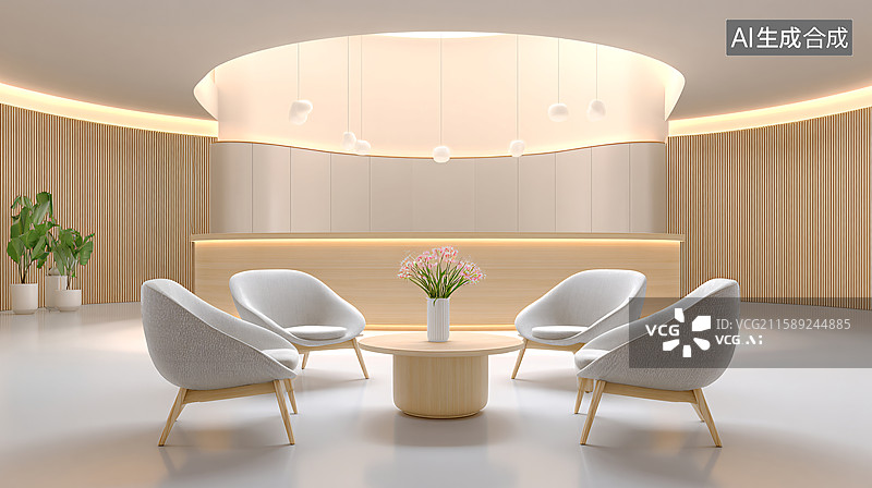 【AI数字艺术】休闲等候区空间设计背景图片素材