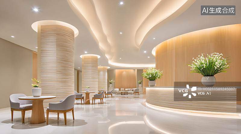 【AI数字艺术】休闲等候区空间设计背景图片素材