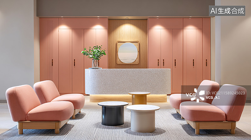 【AI数字艺术】休闲等候区空间设计背景图片素材