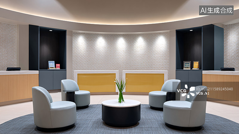 【AI数字艺术】休闲等候区空间设计背景图片素材