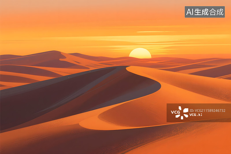 【AI数字艺术】沙漠日落抽象艺术背景插画图片素材