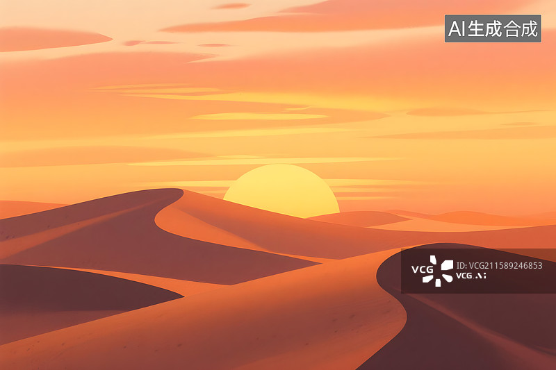 【AI数字艺术】沙漠日落抽象艺术背景插画图片素材