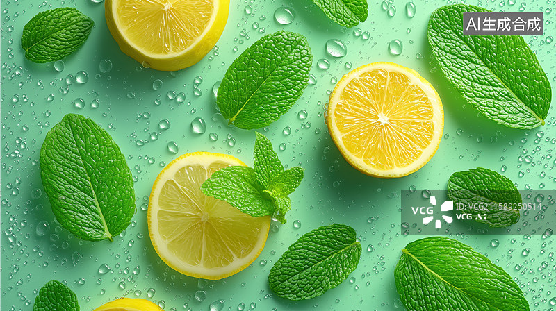 【AI数字艺术】柠檬薄荷清新组合图片素材
