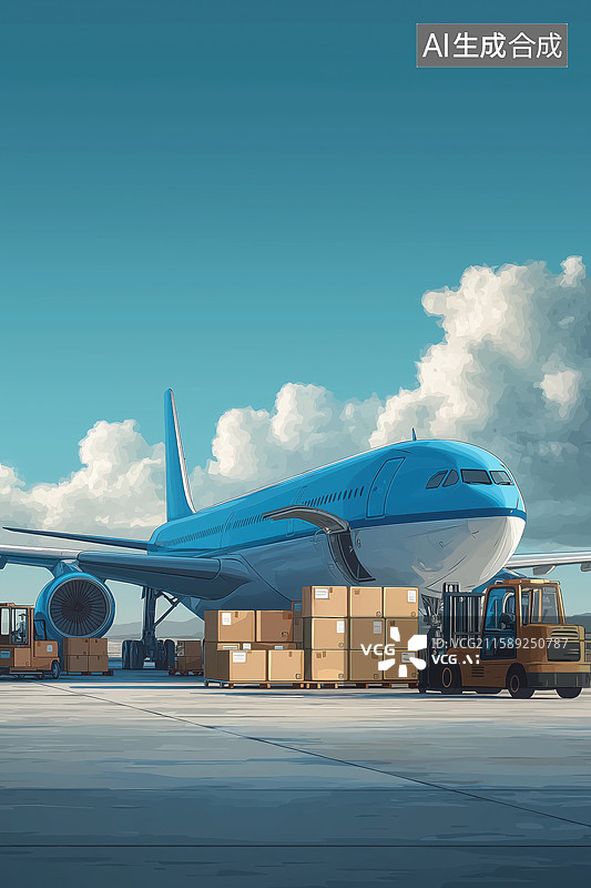 【AI数字艺术】机场货机旁的装卸作业图片素材