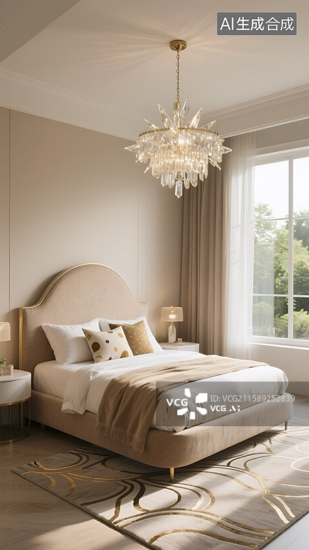 【AI数字艺术】现代优雅风格卧室室内场景图片素材