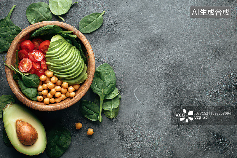 【AI数字艺术】灰碗健康沙拉营养美食摄影图片素材