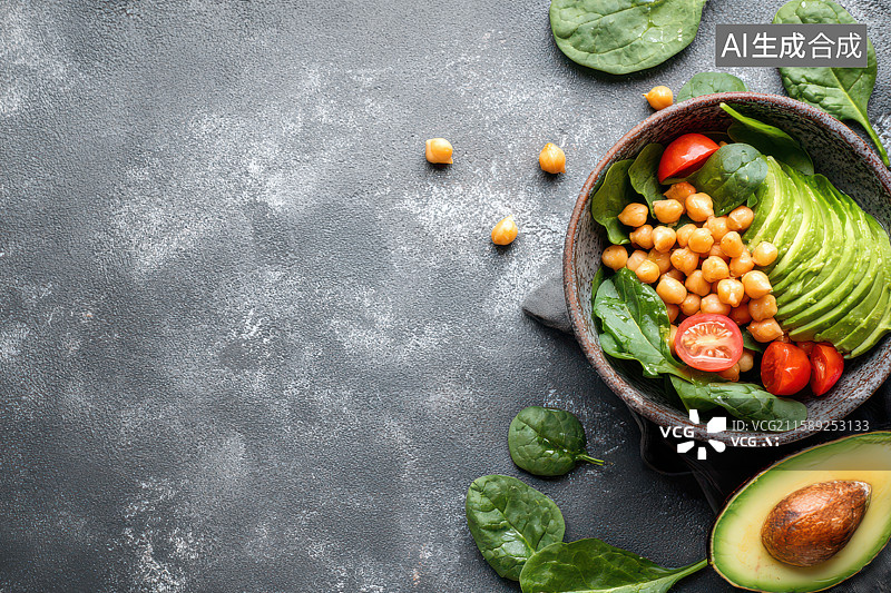 【AI数字艺术】灰碗健康沙拉营养美食摄影图片素材
