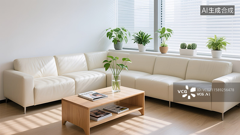 【AI数字艺术】简约清新风格的客厅室内场景图片素材