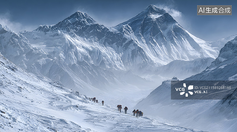 【AI数字艺术】雪山攀登者的剪影图片素材