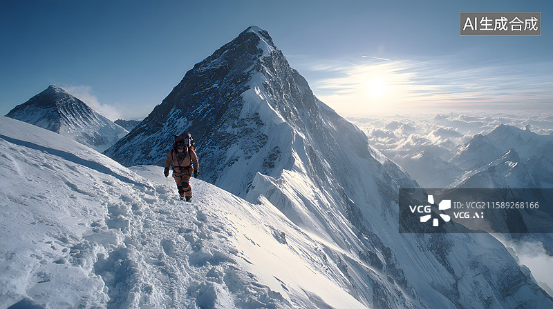 【AI数字艺术】雪山攀登者的剪影图片素材