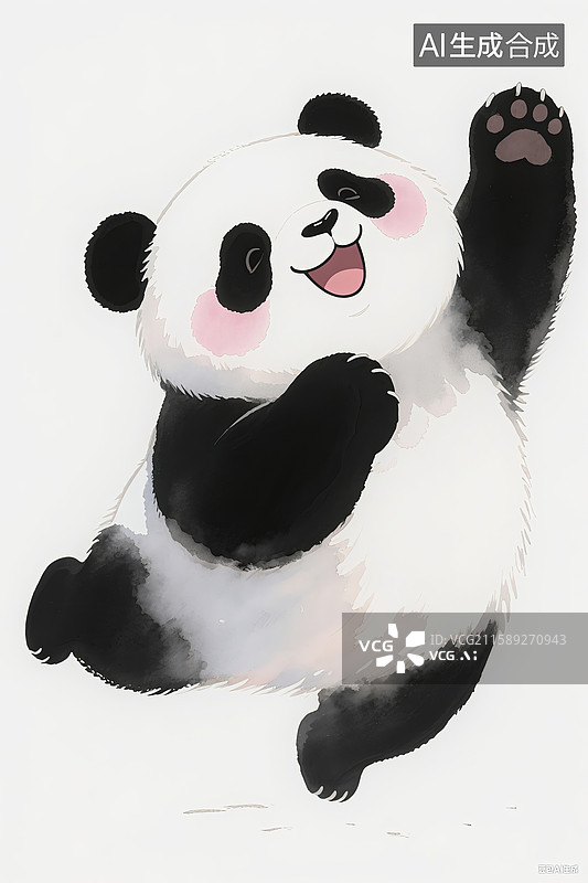 【AI数字艺术】卡通熊猫手绘插画图片素材