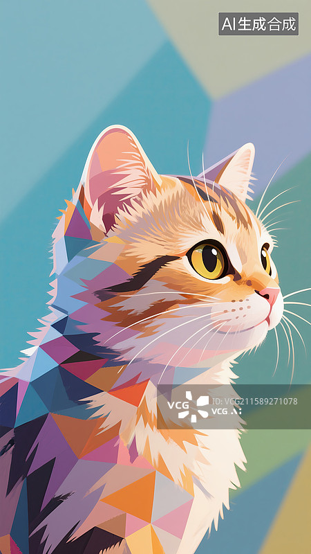 【AI数字艺术】可爱的小猫折纸风艺术插画图片素材