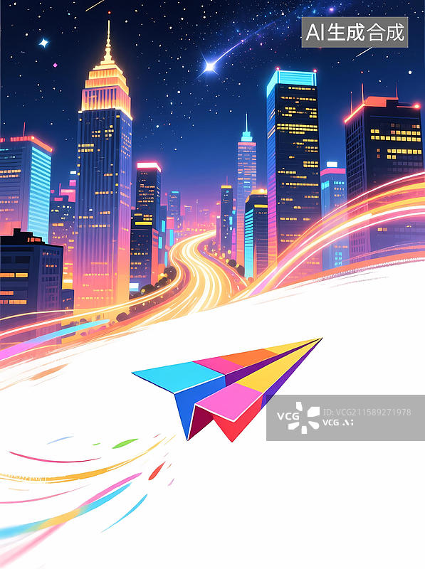 【AI数字艺术】夜空城市飞鸟图片素材
