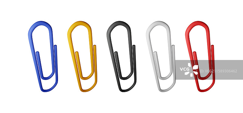 一组彩色纸夹的3D模型，孤立在白色背景上图片素材