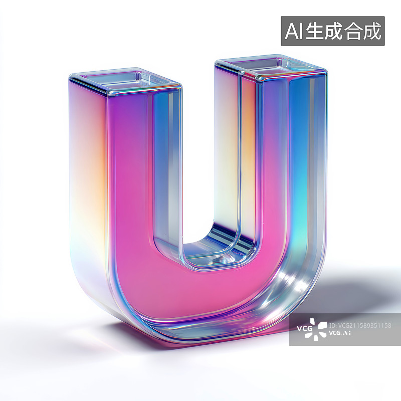 【AI数字艺术】彩色透明立体字母U图片素材