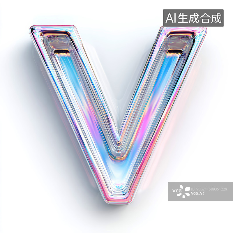 【AI数字艺术】彩色透明立体字母V图片素材