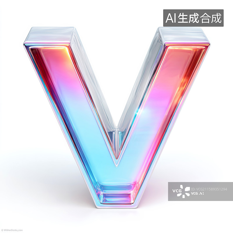【AI数字艺术】彩色透明立体字母V图片素材